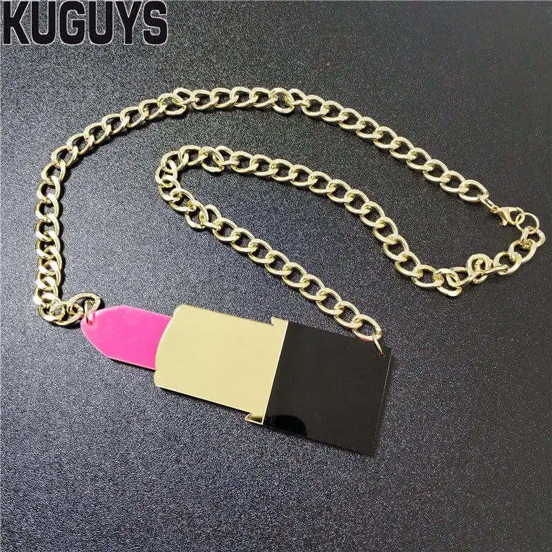 

KUGUYS Fashion Jewelry Oorbellen Acrylic HipHop Large Pendant Necklace for Women Lipstick Long Necklace Gold Link Chain