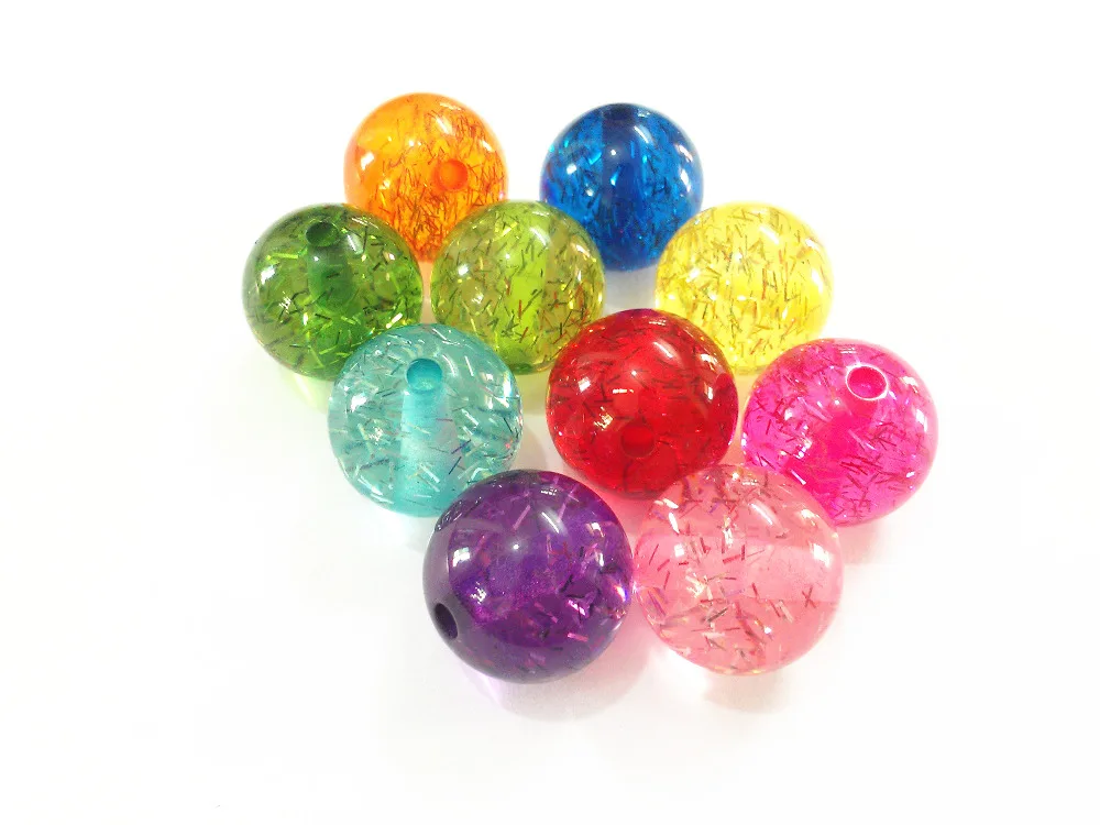 Wholesale ! 20mm 100pcs/lot Mixed Color Chunky Resin Glitter Beads -in