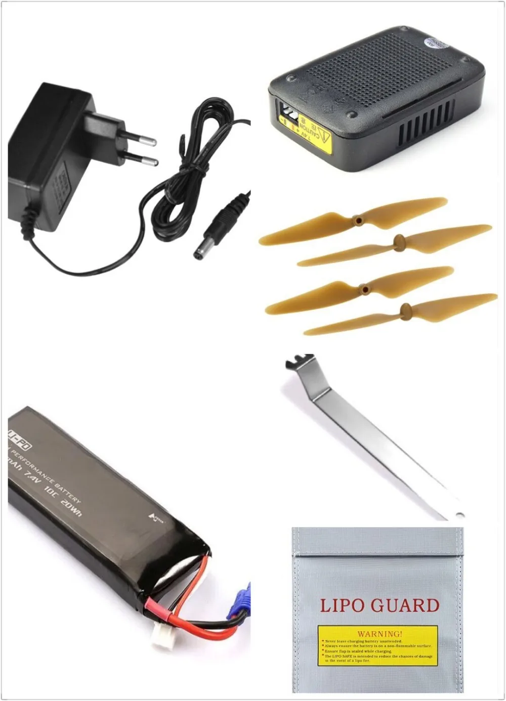 

Original Hubsan H501S X4 Quadcopter Spare Parts propller with 7.4V 2700mAh 10C lipo Battery charger adapter safe bag Combo