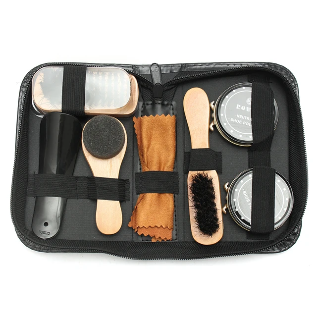 Shoe Polish Care Oil Pro 7pcs Shoe Brush Kit Tool Leather Cleaner Professional Shoes Care Wood Handle Shoe Brush Sponge Wipers