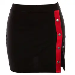 Для женщин Harajuku Высокая Талия контраст Цвет сбоку мини в полоску узкая юбка-карандаш Разделение оснастки кнопки Stretch Коктейль уличная мода