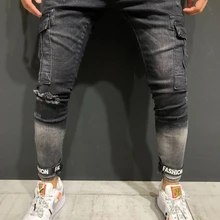 Много цветов, новинка, мужские джинсы с несколькими карманами, обтягивающие байкерские джинсы, мотоциклетные, хип-хоп, уличная одежда, эластичные, облегающие, карго, джоггеры, джинсовые штаны