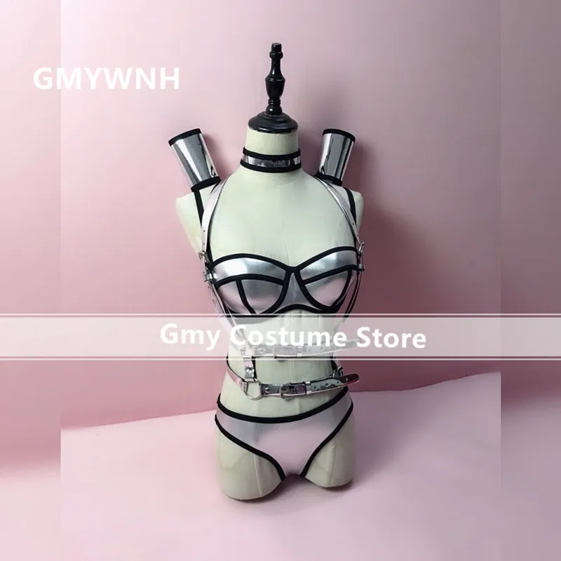 

K99 Silver gogo stage performance costumes prom dance dresses female bikini dj bra sexy bodysuit singer outfits party dresses