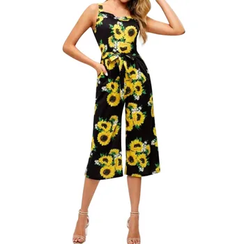 

Newest 2019 Sexy Fashion Women Spring Summer Sling Jumpsuit Sexy Tie Waist Printed Jumpsuit sexy jumpsuit #2019.5.3