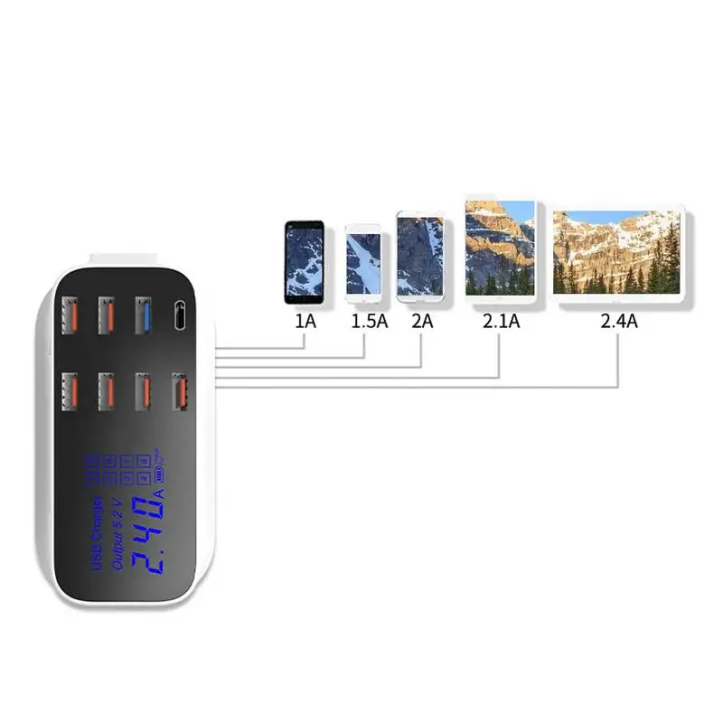3.0 نوع-C متعددة الوظائف ذكي شاشة ديجيتال متعددة USB منافذ شاحن سريع للهاتف المحمول شاحن الجهاز اللوحي 3.0 نوع-C متعددة الوظائف ذكي شاشة ديجيتال متعددة USB منافذ شاحن سريع للهاتف المحمول شاحن الجهاز اللوحي