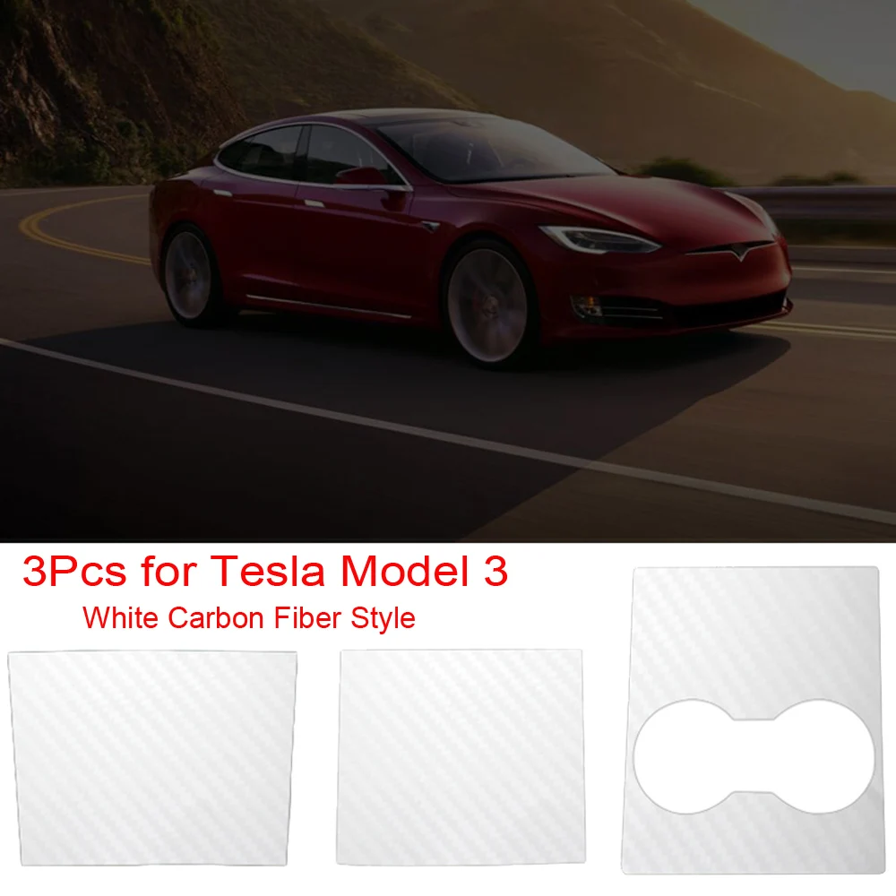 3 шт. Автомобильная центральная консоль белый из углеродного волокна стикер автомобильный Стайлинг для Tesla модель 3 центральная консоль автомобильный аксессуар наклейка
