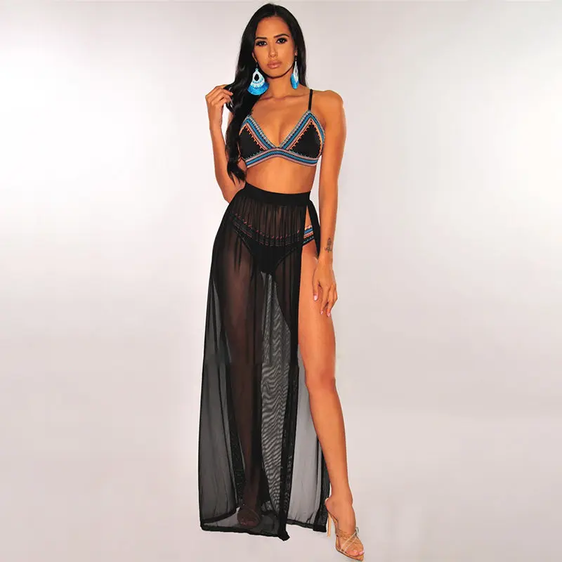 Women Bikini Cover Up Sarong Sheer See 
