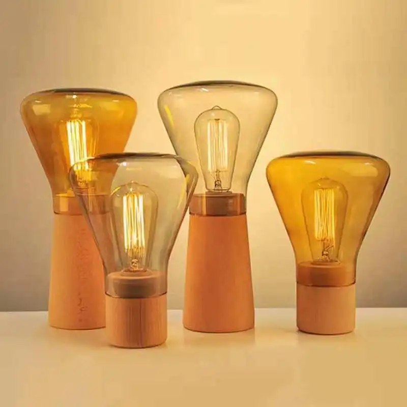 

Nordic Glass Table Lamp Pure Manual Log Base Lamp Wood Stand Lamps Edison Light Bulb Lighting AC 90-260V Desk Lamps Art Desk
