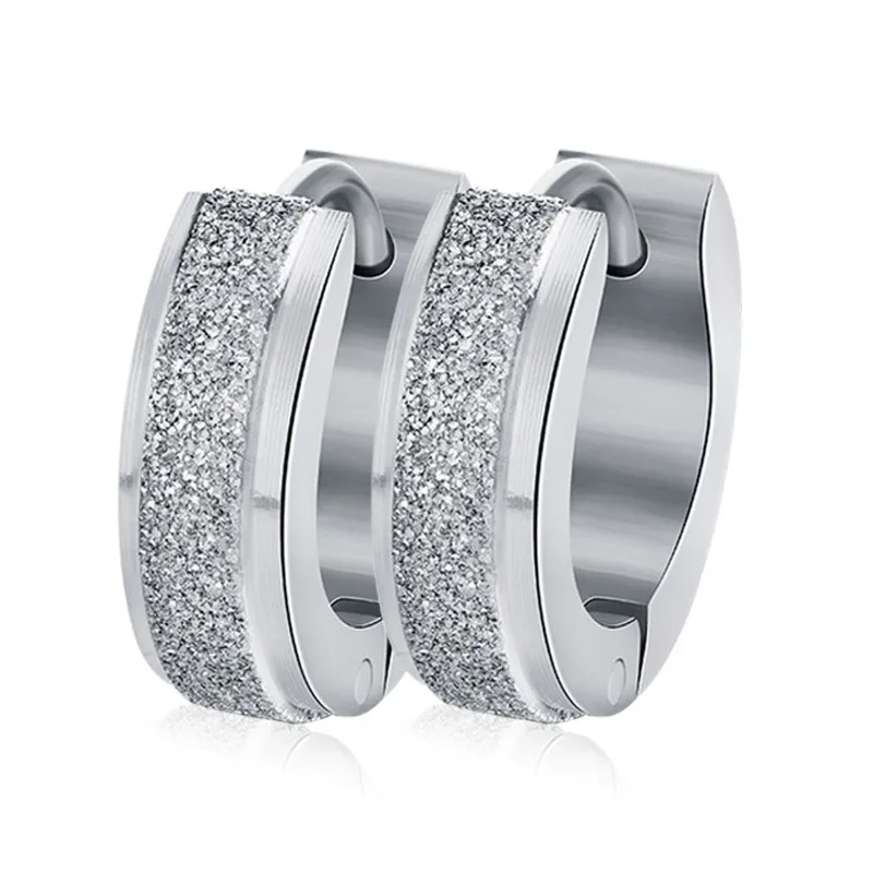 

2pcs/lot Polished and Frosted Ear Stud Gothic Women Hoop Earrings Titanium Round Circle Earings Fashion Jewelry