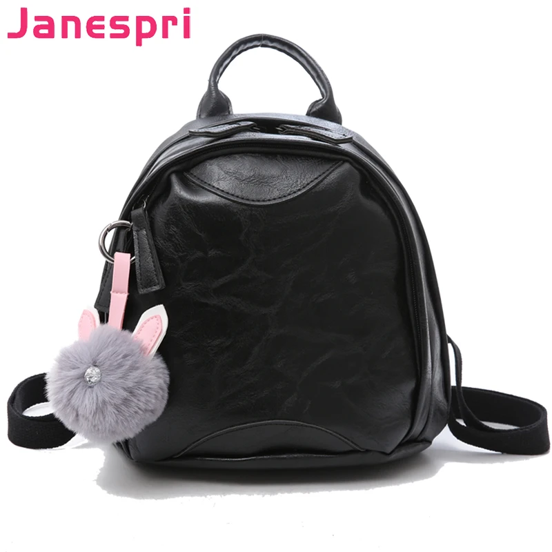 

Janespri Hairball Mini Backpack for Women High Quality PU Female Bags Girls Shoulder Bags Fashion Women Casual Mochilas 2018 New