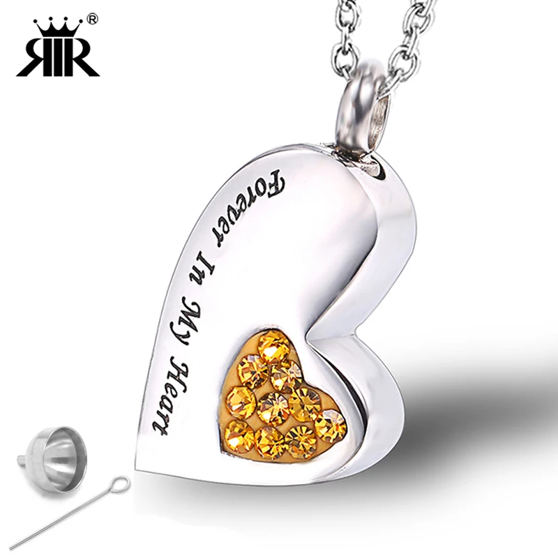 

RIR Forever Always In My Heart Crystal Impressive Cremation Jewelry Keepsake Memorial Urn Ashes Necklace Openable Pendant