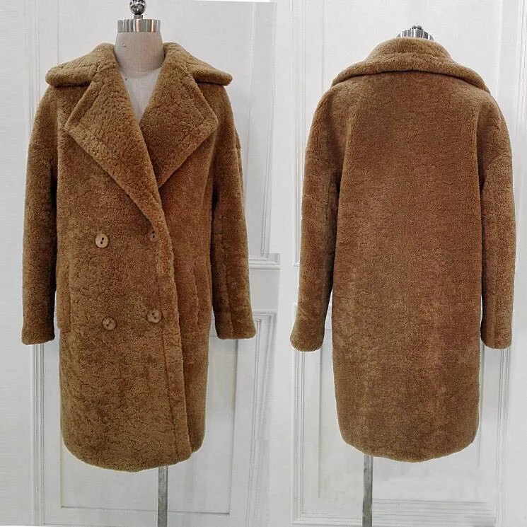 OFTBUY пальто с натуральным мехом, натуральный мех Мериносовой овцы, зимняя куртка для женщин, толстая, теплая, длинная, свободная, большой размер, двусторонняя меховая верхняя одежда
