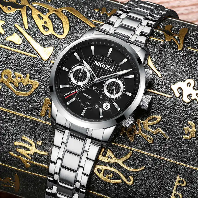

Nibosi Watch Men Quartz Waterproof Fashion Casual Calendar Mens Watches Top Brand Luxury Stainless Steel montre homme