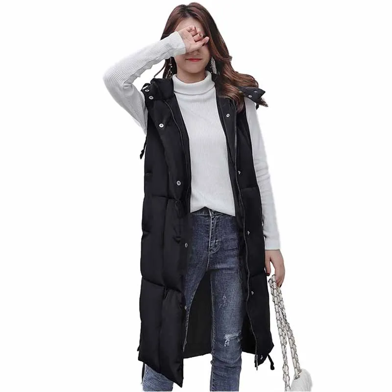 

Fashion Autumn winter women cotton Vest jacket Plus size 5XL sleeveless Hooded Waistcoat female Thicken Outerwear long Vests 152