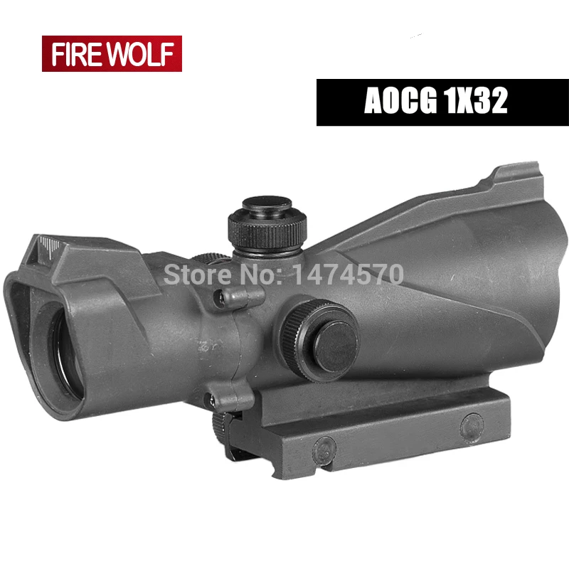 

Hunting Riflescope ACOG 1x32 Scope Red dot 20mm Weaver Picatinny Rail Mounts for Tactical Airsoft