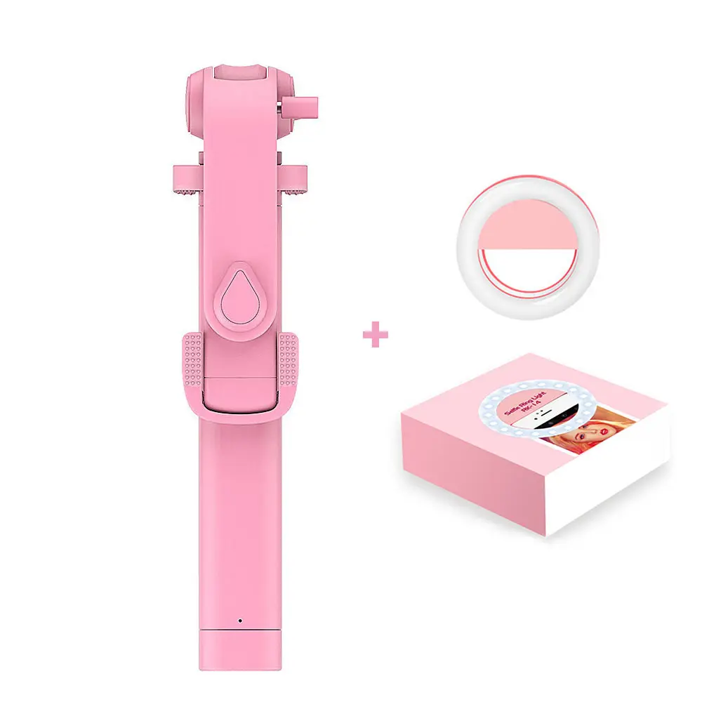 with pink LED light 200-700 мм Мини Проводная селфи палка портативная выдвижная для селфи палочки монопод для Iphone huawei Xiaomi Android смартфон - Цвет: with pink LED light