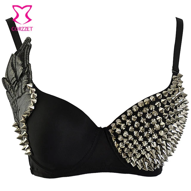 Sexy Punk Push Up Bra Rivet Studded Bra Top Exotic Dancewear Burlesque  Women Brassiere With Wing Bralette Club Party Sujetador - Bras - AliExpress