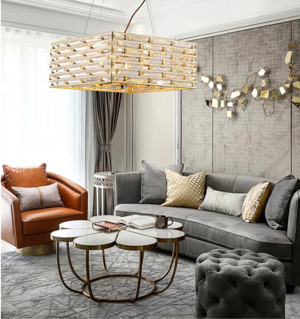 new square crystal chandelier restaurant lamp 8 lights champagne candiles de cristal modernos home lighting