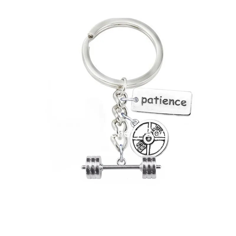 Fitness key ring crossfit jewelry weightlifting 25lbs barbell patience charms key chains