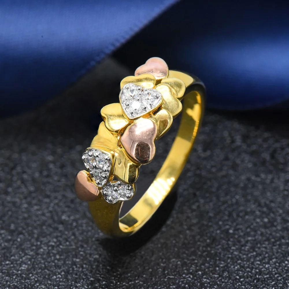 

Hutang women's 3 color gold wedding heart ring solid 925 sterling silver white zircon engagement bridal fine fashion jewelry