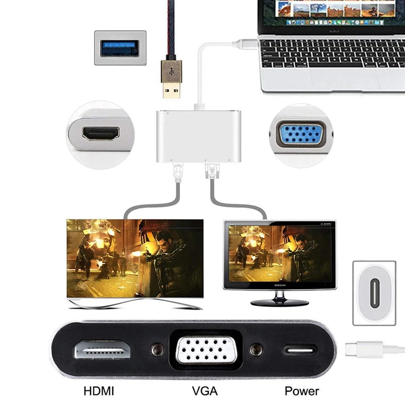 Usb C 3 1 Type к Hdmi & Vga Usb3.0 Otg Женский аудио адаптер для ноутбука|Адаптеры AC/DC| |