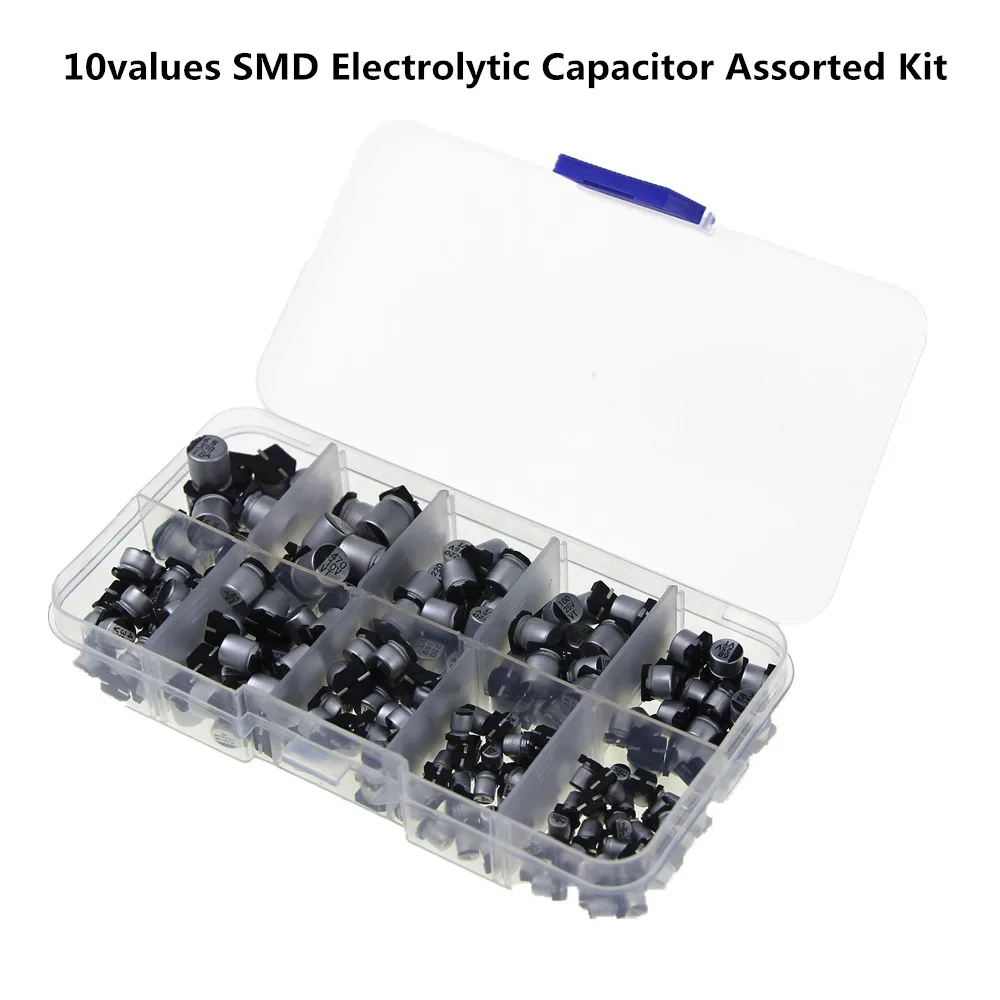 

10 Values 200pcs SMD Electrolytic Capacitor Assorted Kit 10V~50V 1uF~470uF with Storage Box