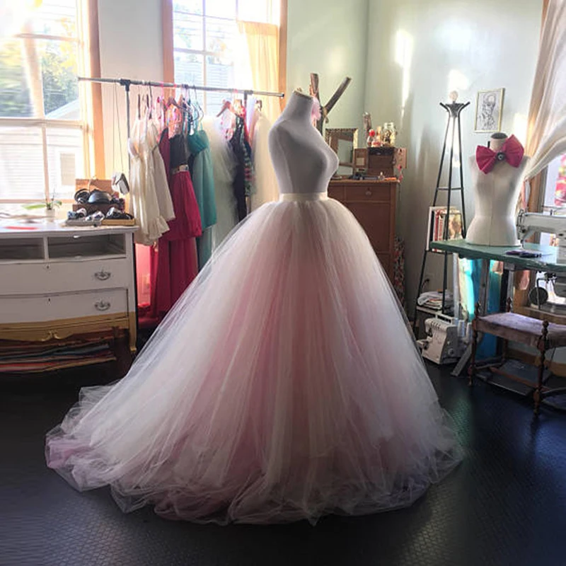 

Blush Pink Bridal Ball Gown Tutu Skirt High Waist Floor Lenght Extra Puffy Wedding Skirt 2018 Lush Long Skirt Prom Party Gown