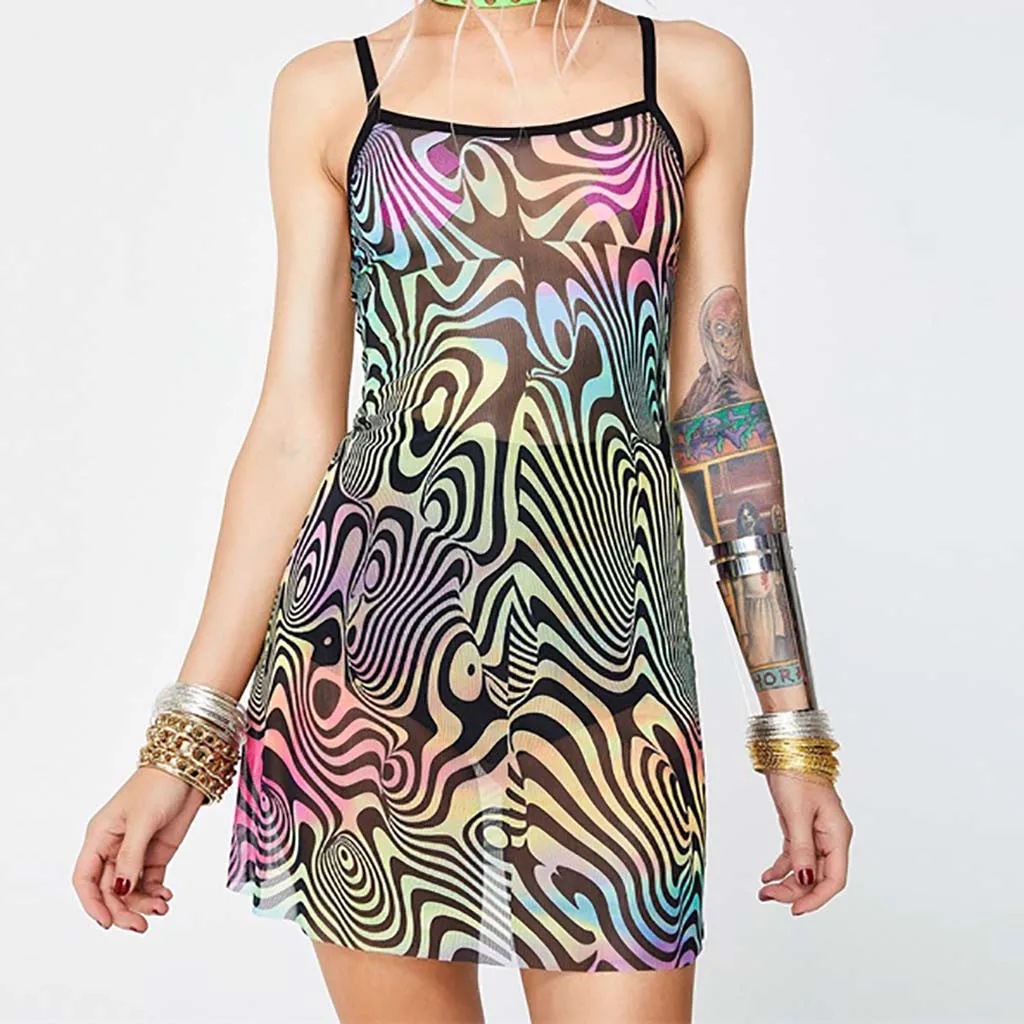 

Harajuku Vintage women girls dress Boho Women Summer Sleeveless party Beach Printed Short Mini Dress bodycon dress robe femme