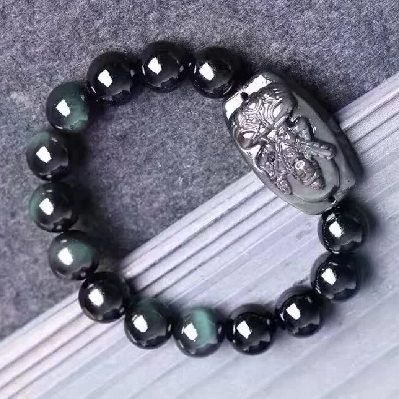 Натуральный ледяной вид Радужный черный обсидиан резьба восемь патронов saint Lucky