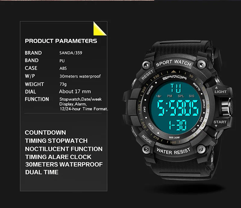 SANDA цифровые часы мужские люксовые брендовые военные часы модные мужские спортивные часы Будильник Секундомер Часы мужские Relogio Masculino