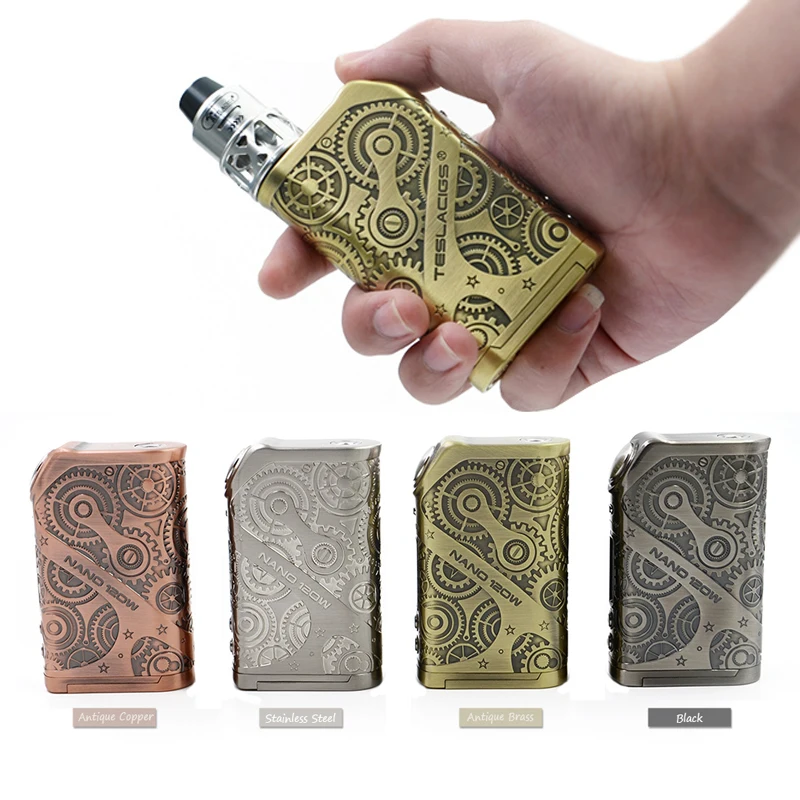 Get  100% Original Telsa Steampunk box mod Nano 120W TC vaporizer pen box mod Teslacigs Steampunk electr