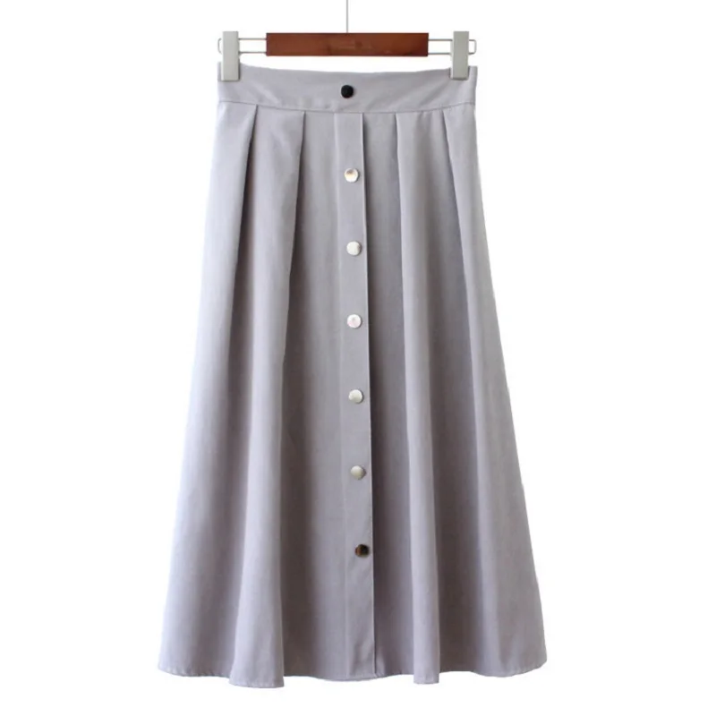 Осень Для женщин юбки Высокая Талия Кнопка оформлен Для женщин Длинная юбка Saias Для женщин юбка миди Юп роковой Faldas
