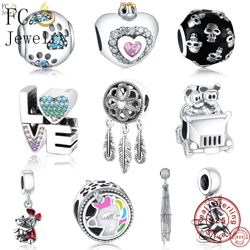 

FC Jewelry Fit Original Pandora Charm Bracelet 925 Sterling Silver Mickey Horse Skull Crown Dreamcatcher Beads Making Berloque