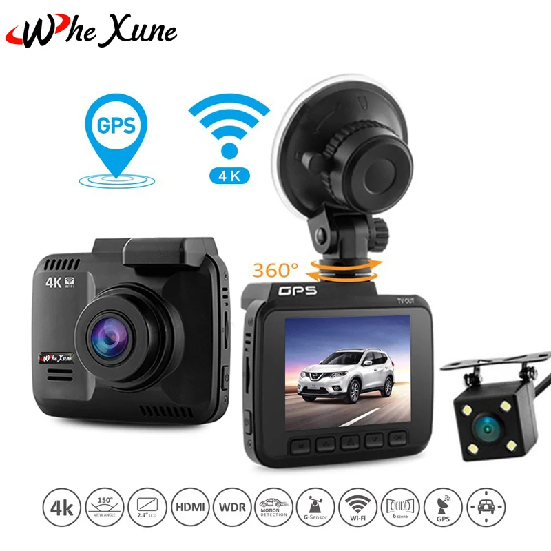 

WHEXUNE 2.4" Car DVR Wifi GPS Dual Camera Car DVRS Novatek 96660 Video Recorder Dash Cam Camcorder WDR Full HD 1080P 4K 2160P