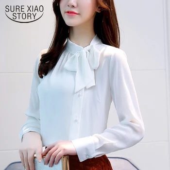 

2019 Fashion Clothing Women White Shirts Ladies Tops Bow Solid Long Sleeve Shirts Harajuku Womens Tops and Blouses 2544 50