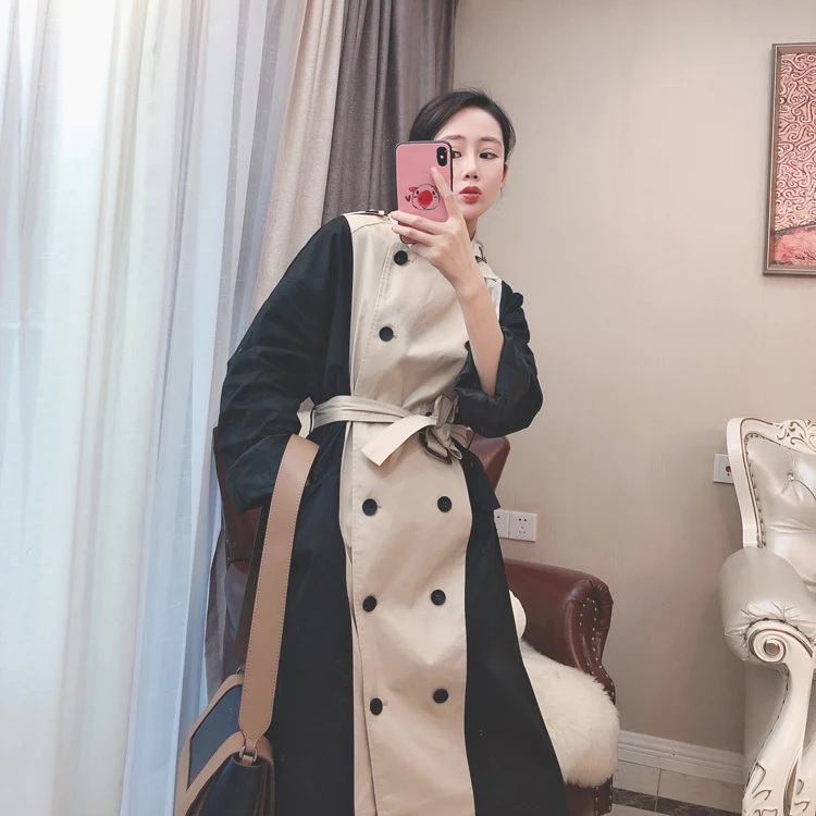 

Hepburn Windbreaker Korean Autumn New Fashion Woman Classic Double Breasted Trench Coat Waterproof Raincoat Business Outerwear