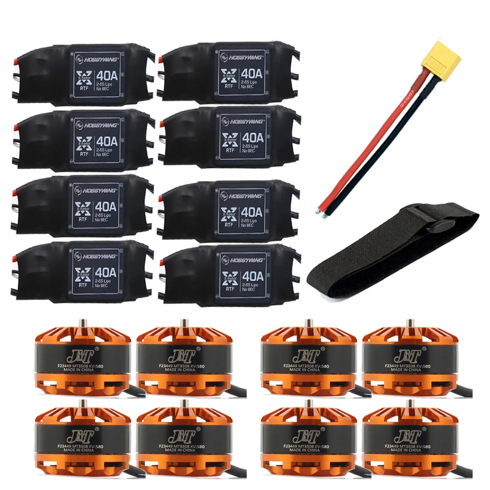 

JMT DIY 8-axis Multicopter Drone Motor Combo 8pcs Hobbywing XRotor 40A ESC XT60 Connector 8pcs 3508 580kv Motor Fastening Tape