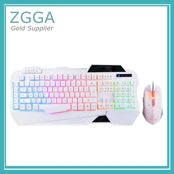 

6 Buttons Rainbow Backlit Wired Gaming Keyboard and Mouse White