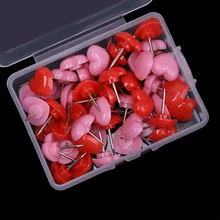 50 шт./кор. сердце Форма розового и красного цвета канцелярские кнопки шпильки для пробковая доска для записей, офисные школьные принадлежности, Фото аксессуары для календарей