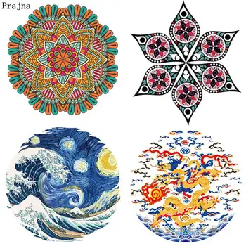 

Prajna Round Heat Transfer Flower Van Gogh's paintings Traditional Chinese Dragon Stickers On Clothes DIY For T-shirt Decoration