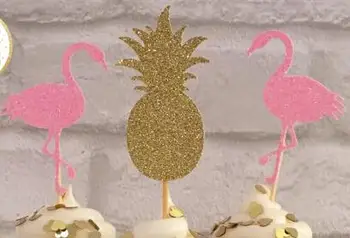 

glitter flamingo pineapple tropical party cupcake toppers Birthday wedding bridal shower baby shower toothpicks