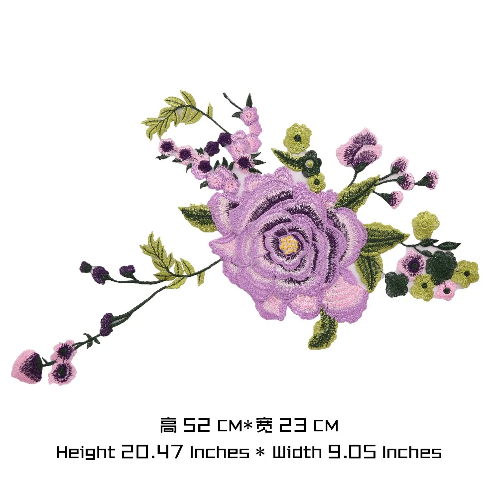 3D Purple Green Floral Lace Fabric Patch embroidery applique Sewing