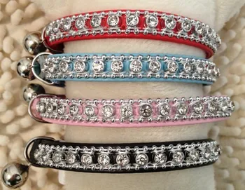 

Free shipping cat collar bling diamante leather four colors retail one piece elastic belt safety belt