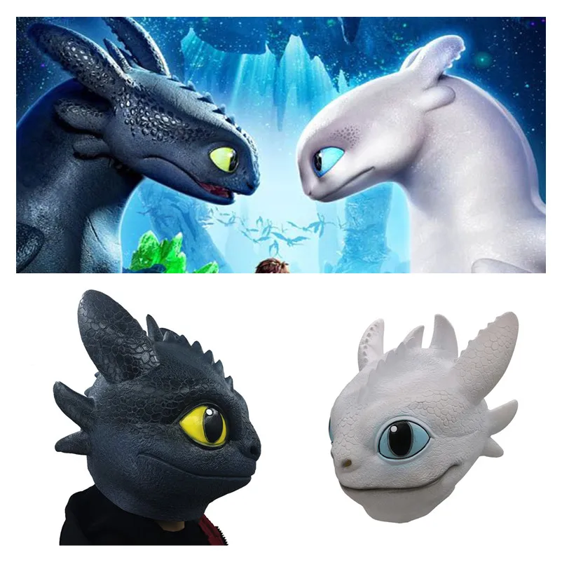 

New How to Train Your Dragon Light Fury Toothless Night Fury Cosplay Mask Helmet Latex Masks Kids Adult Cosplay Props Toy Gift