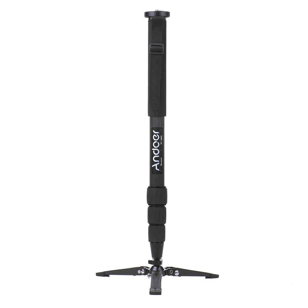 Andoer TP-340C Portable Carbon Fiber Camera Monopod 34mm Pipe Diameter with Three-Legged Supporting Stand for DSLR Cameras