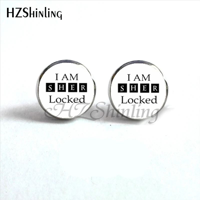 NES 0023 серьги гвоздики Шерлок Холмс I Am Sherlocked Ear Nail Inspired из стекла кабошона Science Fiction
