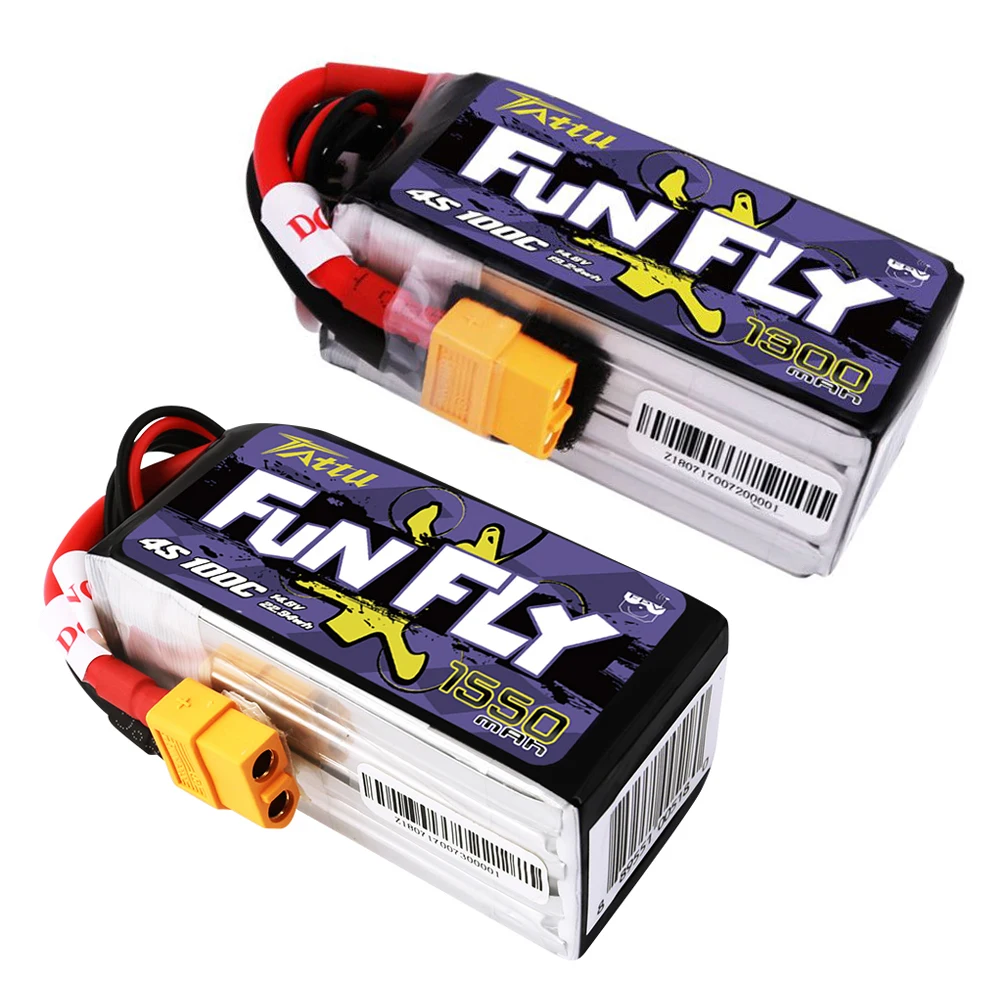 

TATTU ACE FunFly 1300mAh / 1550mAh 14.8V 4S 4S1P 100C lipo battery with XT60 plug for RC models FPV Drone Quadcopter