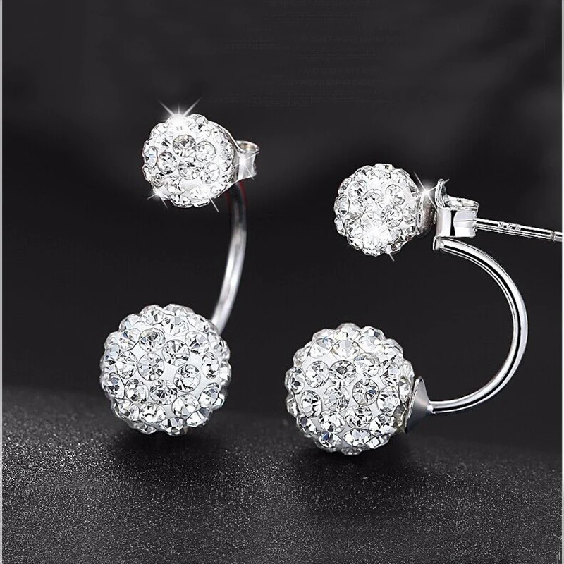 

New Round Crystal Ball Earring silver plated fashion U bend shiny Shambhala ladies stud earrings jewelry allergy accessories