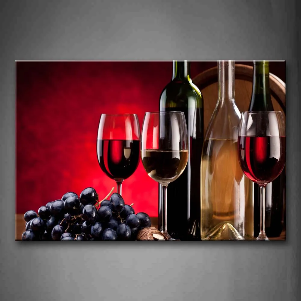 

Framed Wall Art Pictures Red Grape Wine Canvas Print Food Poster With Wooden Frame For Home Living Room And Office Decor