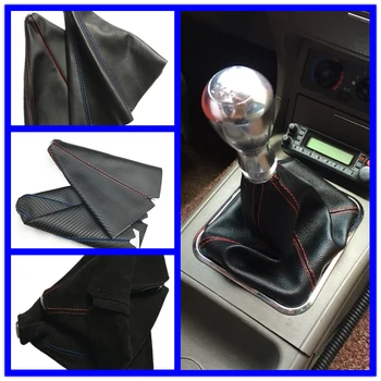 

LUNASBORE Universal Black Suede/PVC/Carbon fiber Shift Boot For M/T Manual Shift Gear Cover Shifter Stitch Red Blue